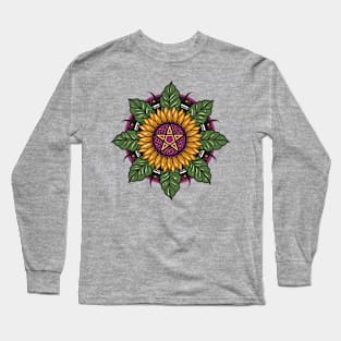 Sun flower and leaf mandala Long Sleeve T-Shirt